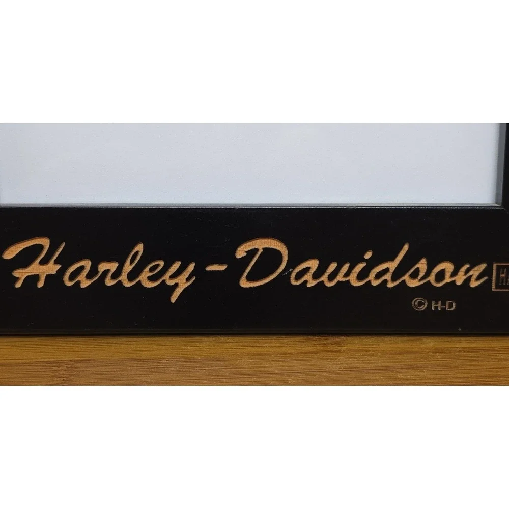 Harley-Davidson Name Carved Black Wood Picture Frame Holds 4 x 6 Picture